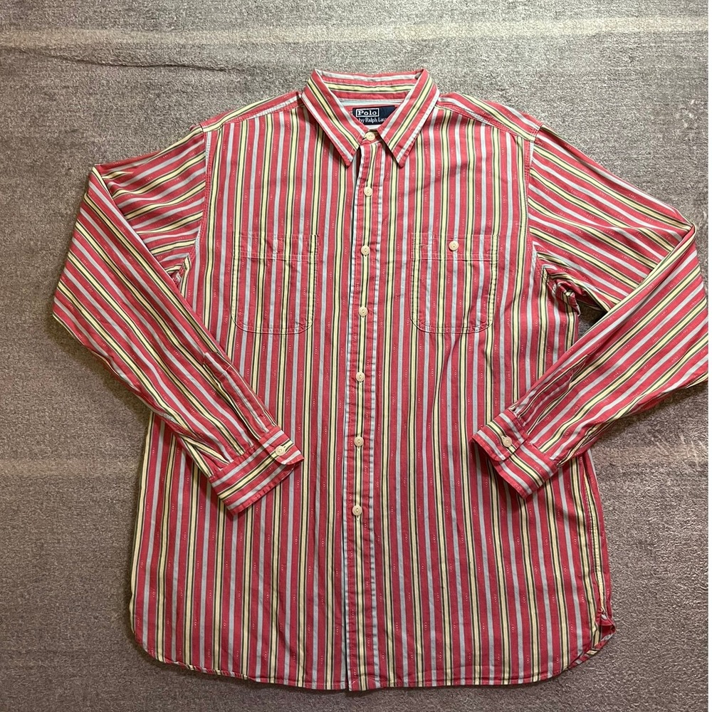 Polo Ralph Lauren Mens Large Striped Button Down Shirt Long Sleeve  Preppy